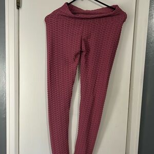Pink High-Waisted Textured Leggings